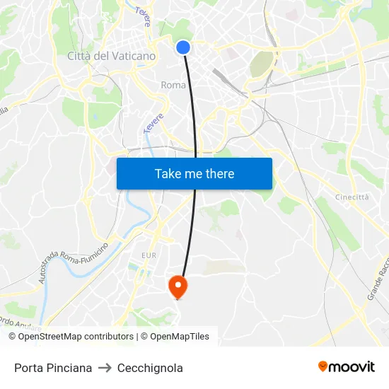 Porta Pinciana to Cecchignola map