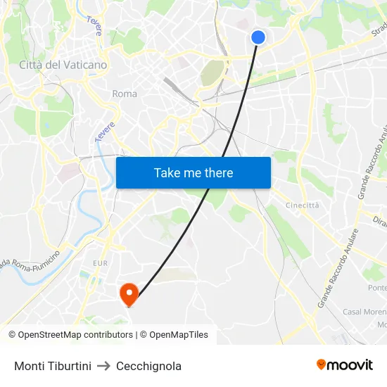 Monti Tiburtini to Cecchignola map