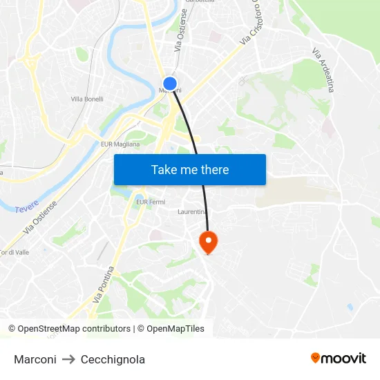 Marconi to Cecchignola map