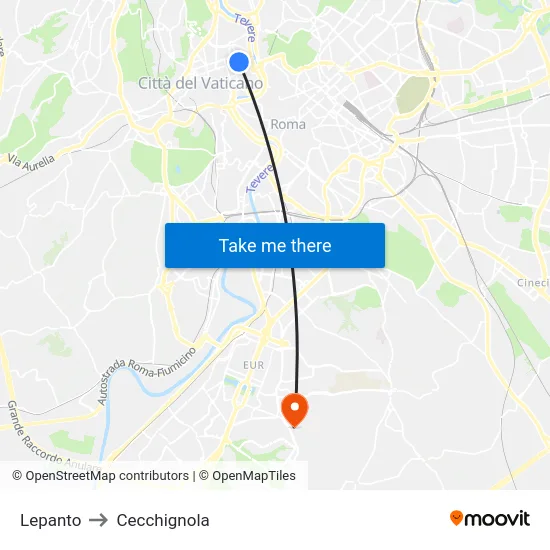 Lepanto to Cecchignola map