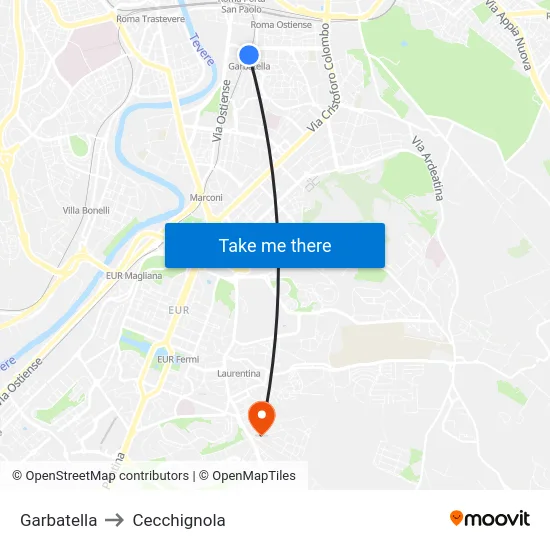 Garbatella to Cecchignola map