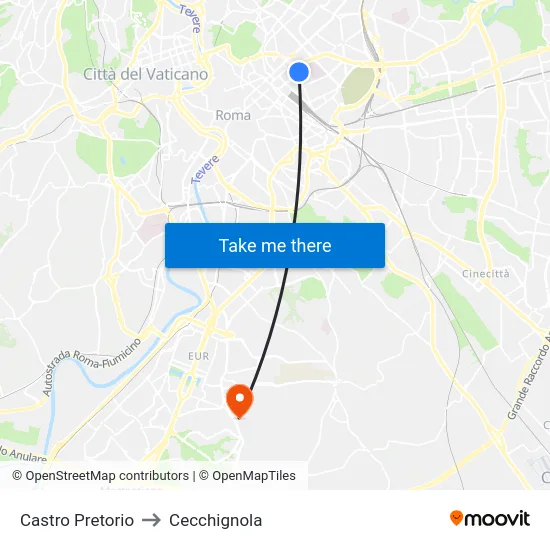 Castro Pretorio to Cecchignola map