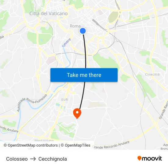 Colosseo to Cecchignola map