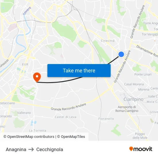 Anagnina to Cecchignola map