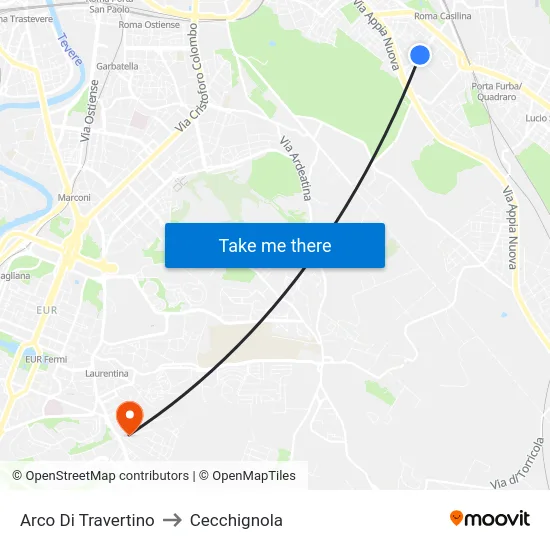 Arco Di Travertino to Cecchignola map
