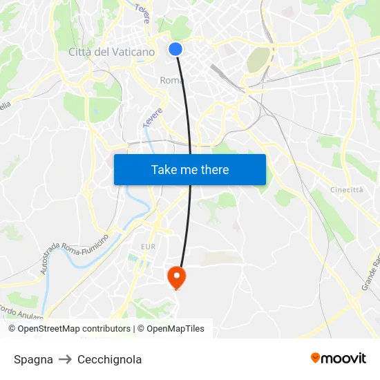 Spagna to Cecchignola map