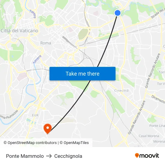 Ponte Mammolo to Cecchignola map