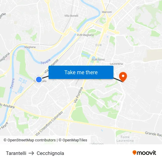 Tarantelli to Cecchignola map