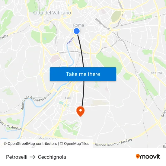 Petroselli to Cecchignola map