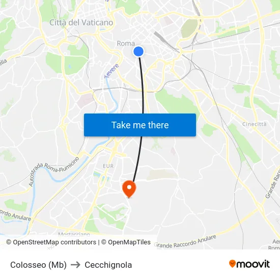 Colosseo (Mb) to Cecchignola map