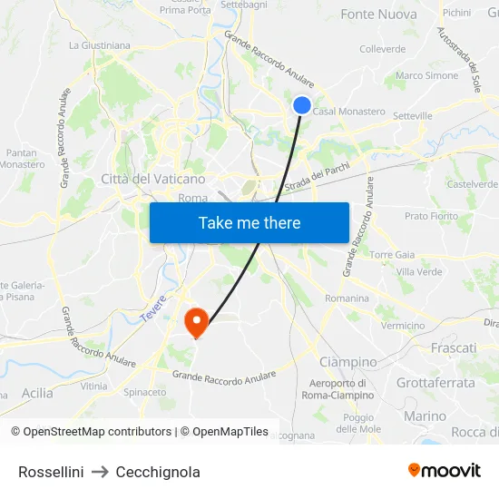 Rossellini to Cecchignola map