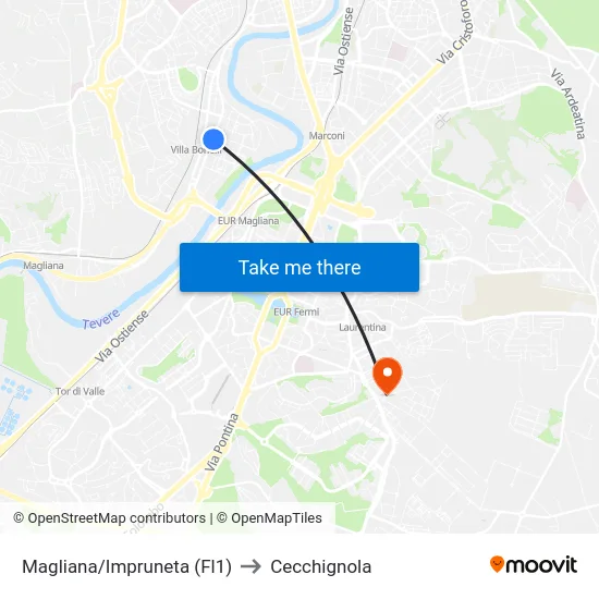 Magliana/Impruneta (Fl1) to Cecchignola map