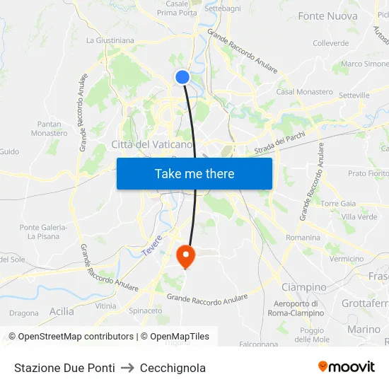 Stazione Due Ponti to Cecchignola map