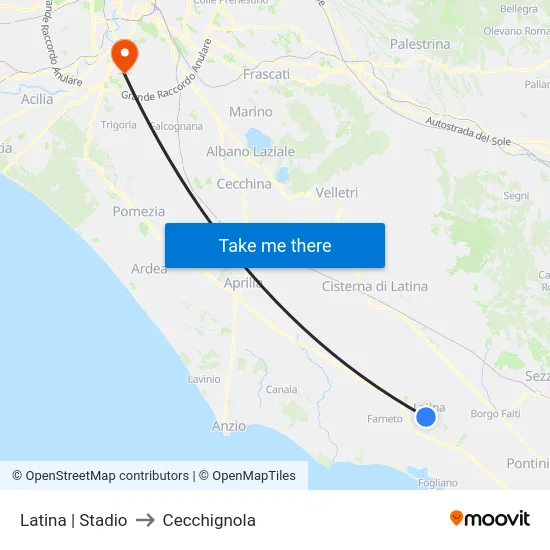 Latina | Stadio to Cecchignola map