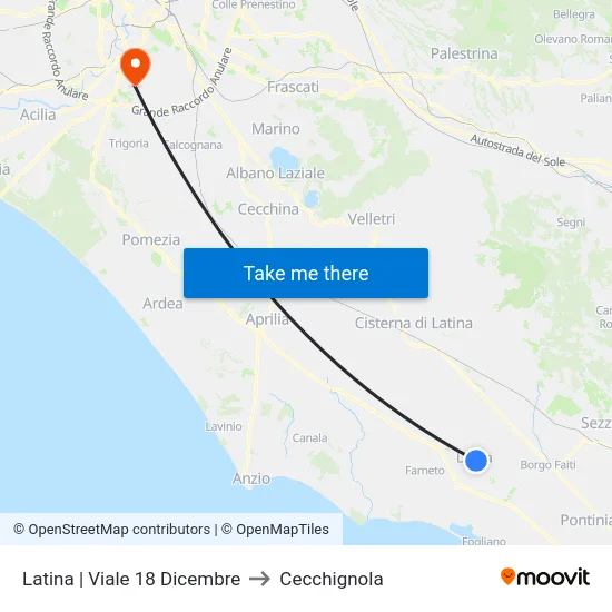 Latina | Viale 18 Dicembre to Cecchignola map