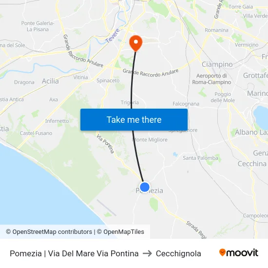 Pomezia | Via Del Mare Via Pontina to Cecchignola map