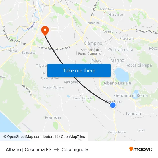 Albano | Cecchina FS to Cecchignola map