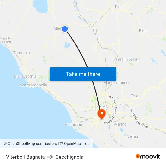 Viterbo | Bagnaia to Cecchignola map