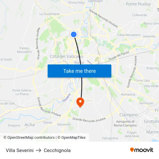 Villa Severini to Cecchignola map