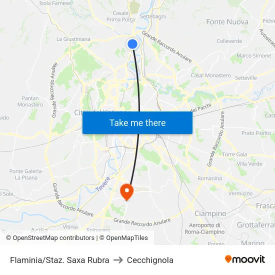 Flaminia/Staz. Saxa Rubra to Cecchignola map
