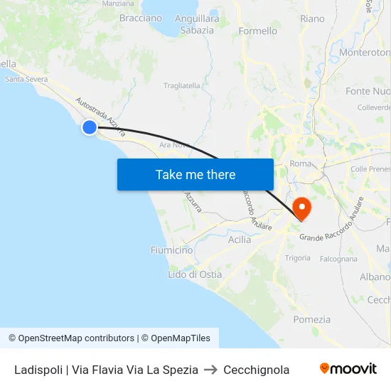 Ladispoli | Via Flavia Via La Spezia to Cecchignola map