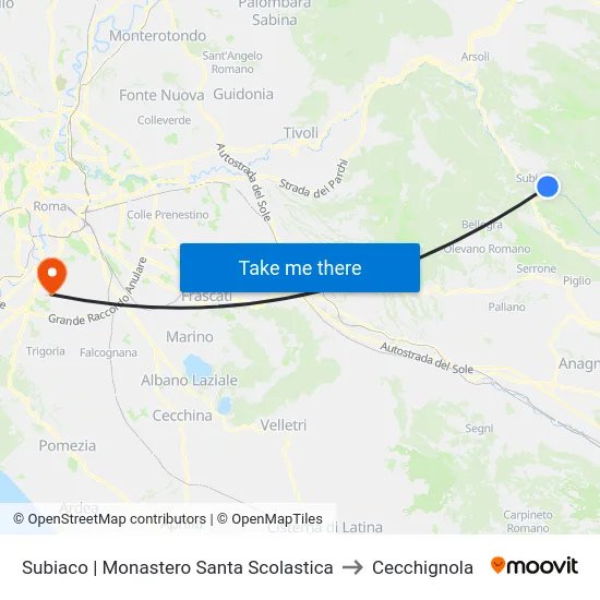 Subiaco | Monastero Santa Scolastica to Cecchignola map