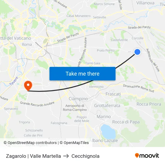 Zagarolo | Valle Martella to Cecchignola map