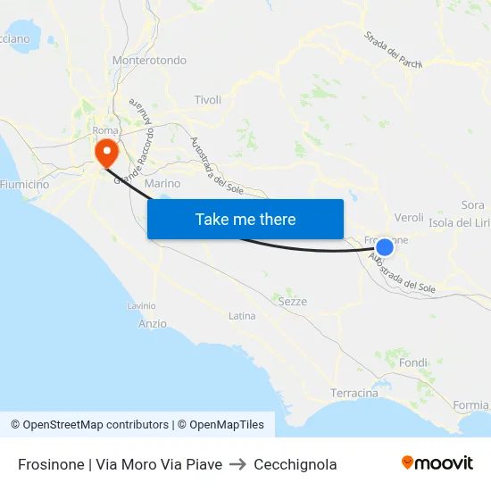 Frosinone | Via Moro Via Piave to Cecchignola map