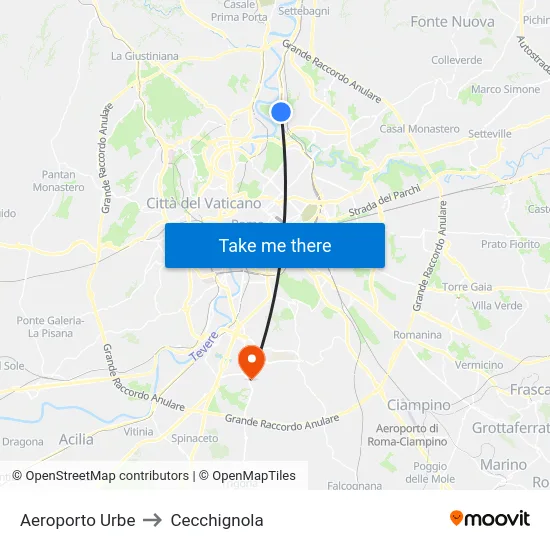 Aeroporto Urbe to Cecchignola map