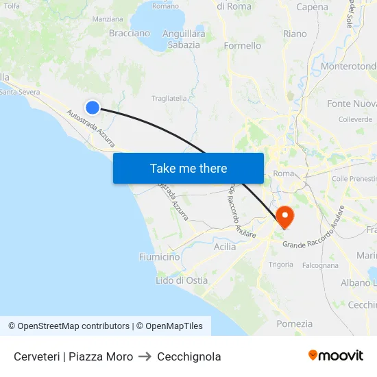 Cerveteri | Piazza Moro to Cecchignola map