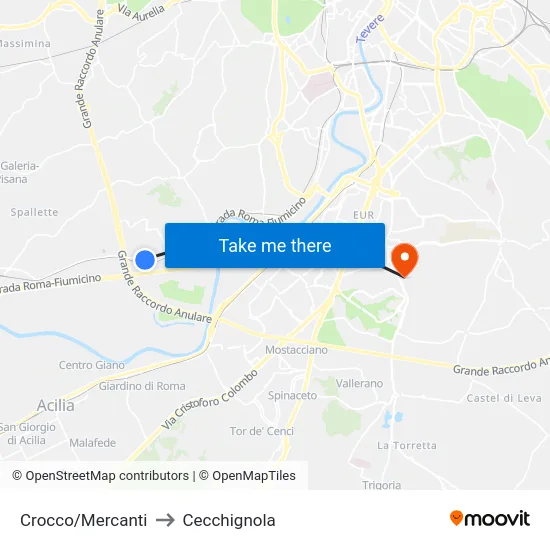 Crocco/Mercanti to Cecchignola map