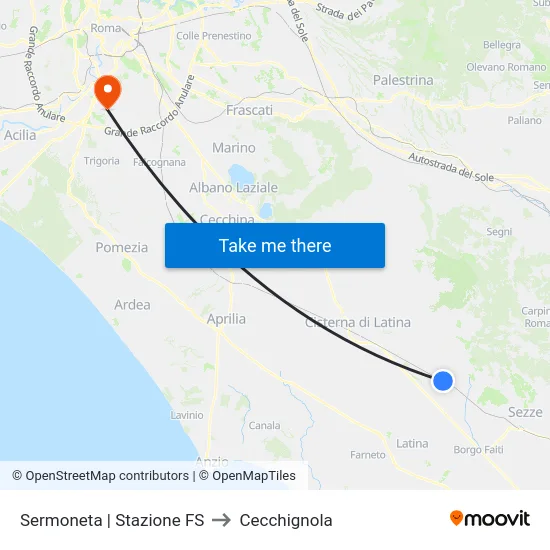 Sermoneta | Stazione FS to Cecchignola map