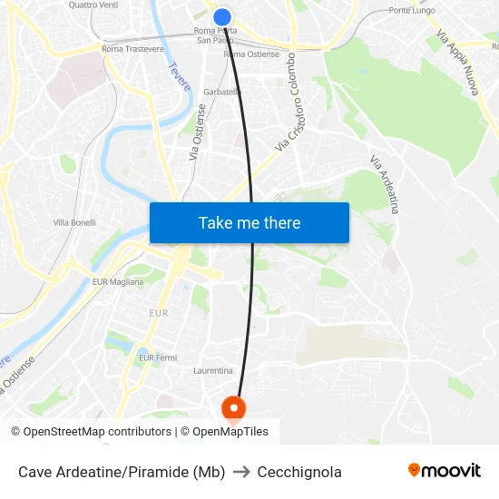 Cave Ardeatine/Piramide (Mb) to Cecchignola map