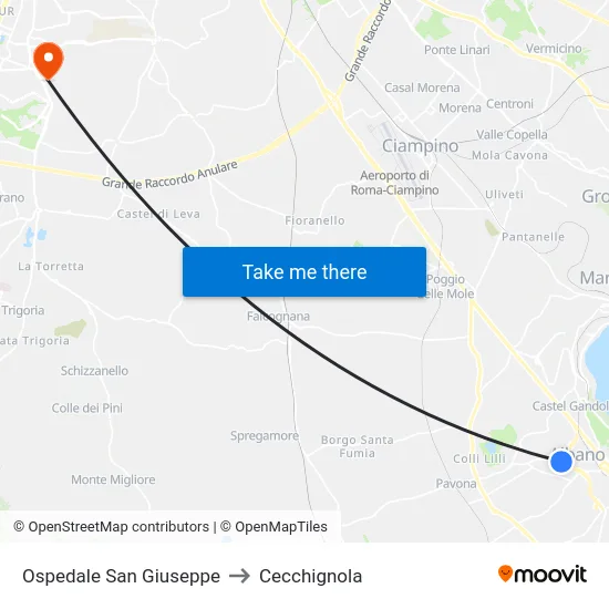 Ospedale San Giuseppe to Cecchignola map