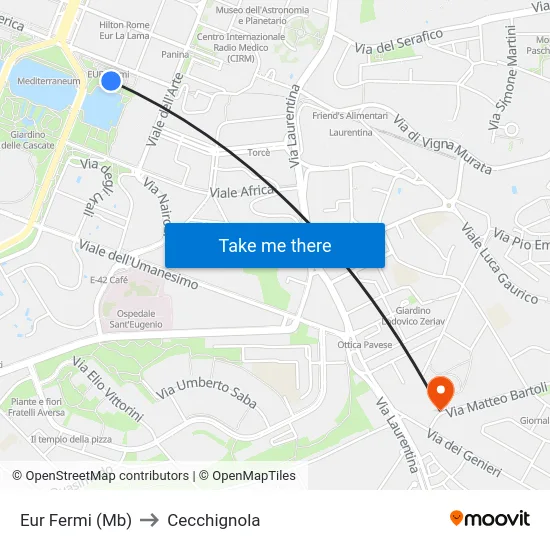 Eur Fermi (Mb) to Cecchignola map