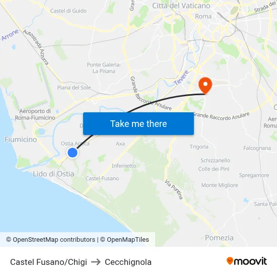 Castel Fusano/Chigi to Cecchignola map