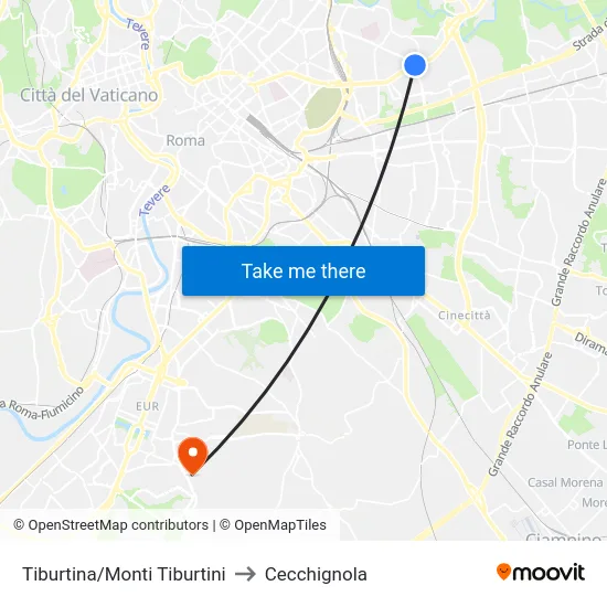 Tiburtina/Monti Tiburtini to Cecchignola map