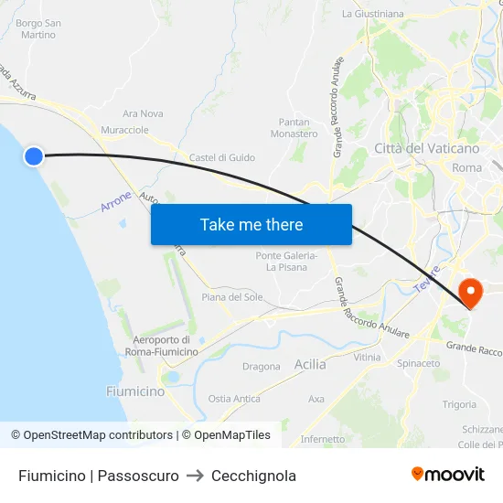 Fiumicino | Passoscuro to Cecchignola map