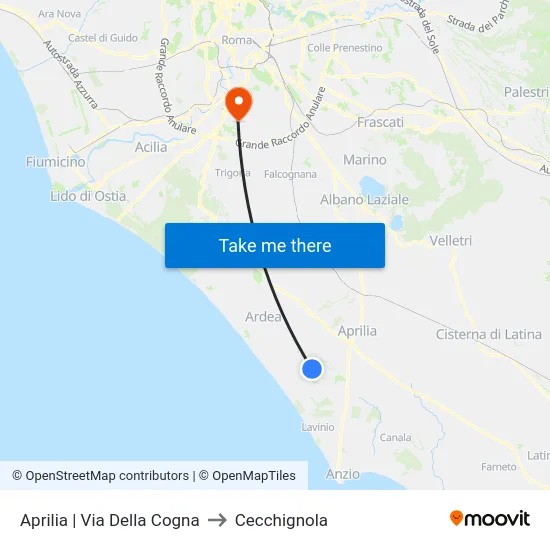 Aprilia | Via Della Cogna to Cecchignola map