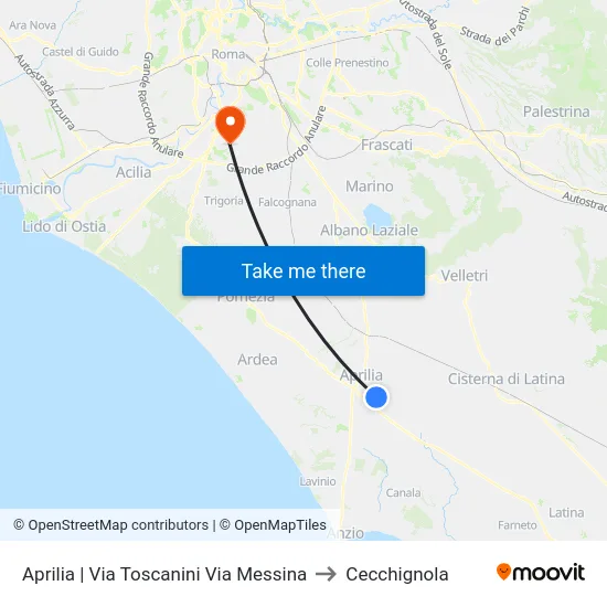 Aprilia | Via Toscanini Via Messina to Cecchignola map