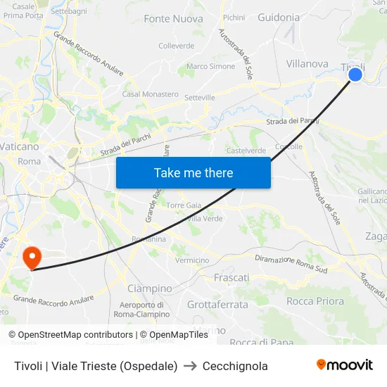 Tivoli | Viale Trieste (Ospedale) to Cecchignola map