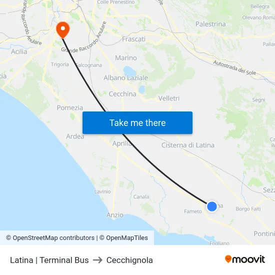 Latina | Terminal Bus to Cecchignola map