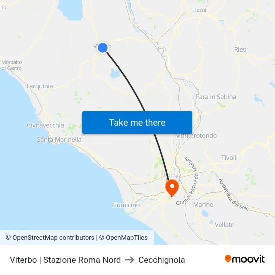 Viterbo | Stazione Roma Nord to Cecchignola map