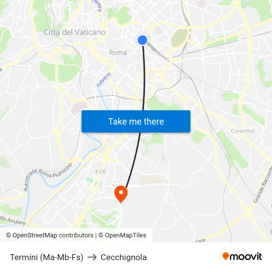 Termini (Metro A-Metro B-Railway) to Cecchignola map