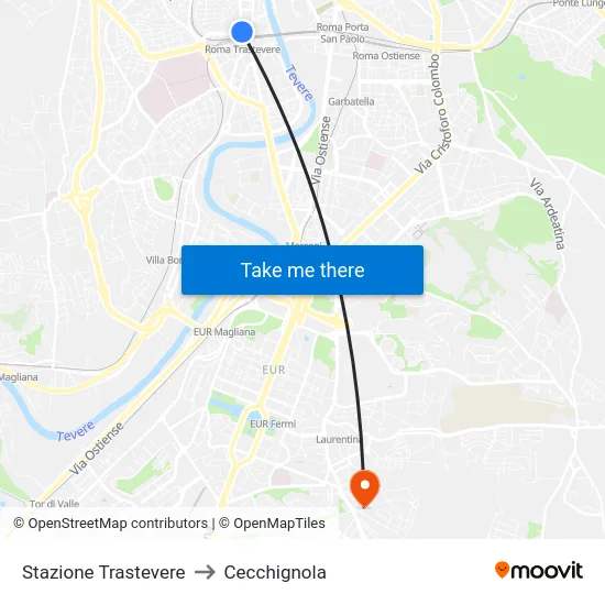 Stazione Trastevere to Cecchignola map