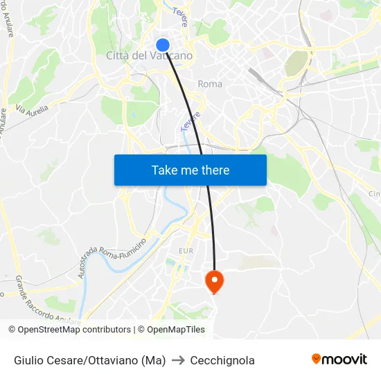 Giulio Cesare/Ottaviano (Ma) to Cecchignola map