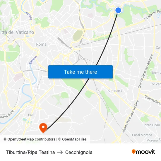 Tiburtina/Ripa Teatina to Cecchignola map