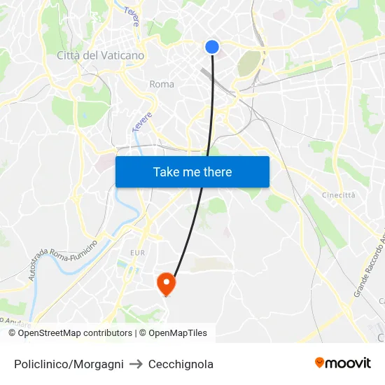 Policlinico/Morgagni to Cecchignola map
