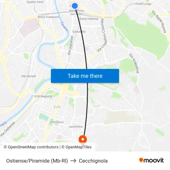 Ostiense/Piramide (Mb-Rl) to Cecchignola map
