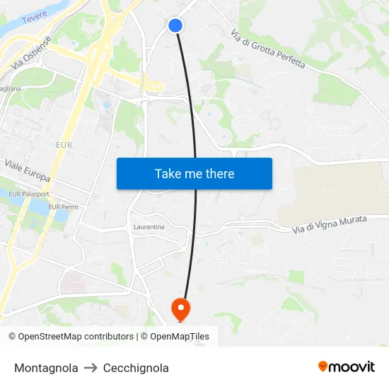 Montagnola to Cecchignola map